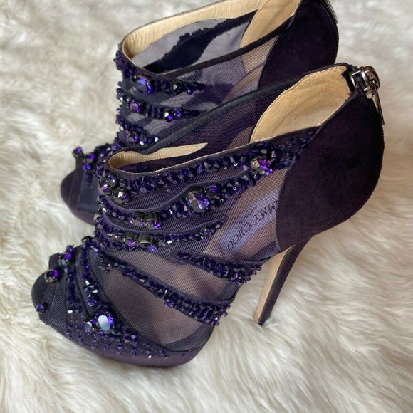 Stevie 100 embellished satin pumps in purple - Jimmy Choo  JIMMY CHOO Suede Crystal Purple Booties US 7 EU 37